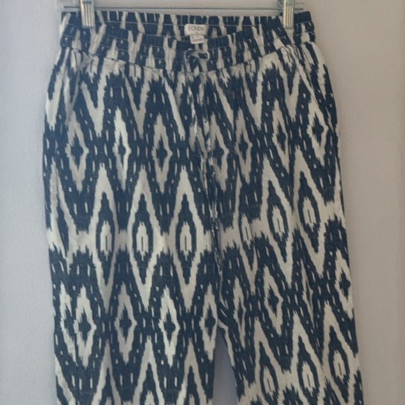 J. Crew black ivory print elastic waist linen cotton pants Sz 4 - Picture 2 of 7